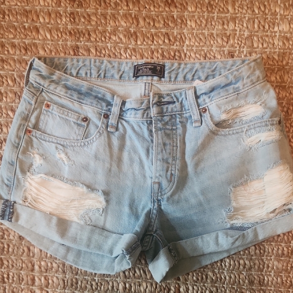 Blue Jean Shorts with Distressed Raw Hem - Picture 1 of 6